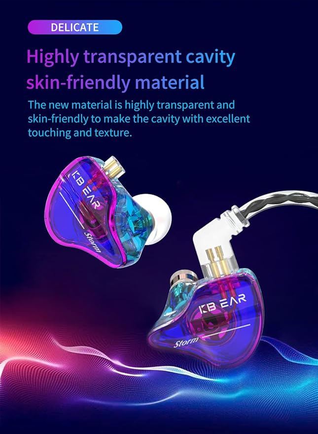 YINYOO KBEAR Storm Professional in Ear Monitor Earphones for Singers Drummers Musicians Bassists, Custom Wired Earbuds in Ear Headphones IEM, Hi Res Detachable OFC Silver-Plated Cable