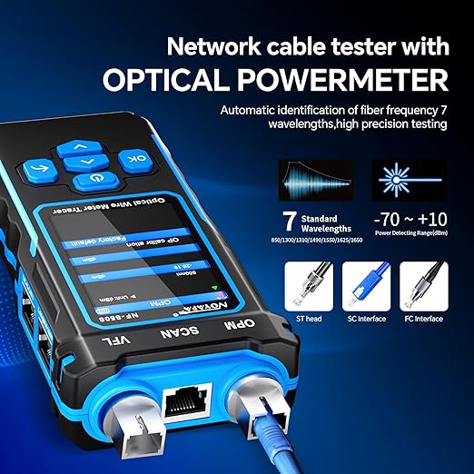 NOYAFA NF-8508 Network Cable Tester Kit with RJ45 Crimp Tool, Ethernet Cable Tester with Optical Power Meter, RJ45 Network Tester with Crimper Stripper Cutter for Cat5 Cat6 Cat7 8P8C