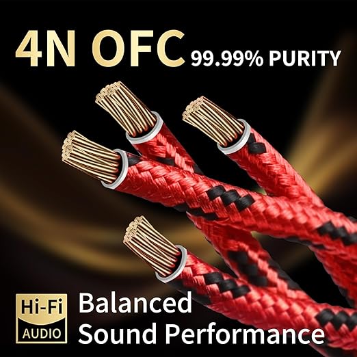 12 AWG Audiophile HiFi Speaker Audio Cable–4N OFC Core,24K Gold-Plated Banana Plugs with Nylon Braid,Compatible with Amplifier,Speakers, AV Receiver & Home Theater(8.20ft/2.5m) 2-Pack