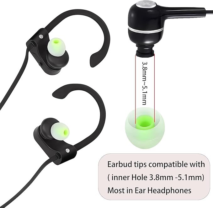 Silicone Earbud Tips - Fit Most In-Ear Earbuds (Inner Hole 3.8mm - 5.1mm) - 9 Pairs S M L