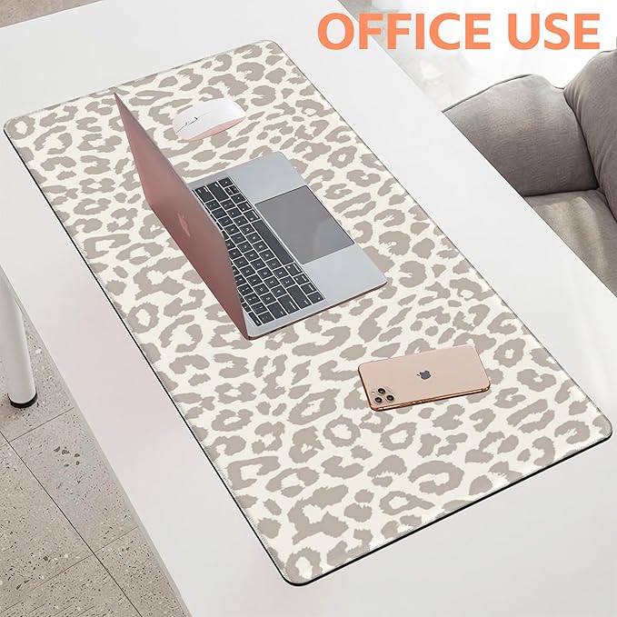 Mouse Pad Large Leopard Print Non-Slip Gaming Desk Mat with Stitched Edge Laptop Keyboard Desk Pad for Work Home Gaming (35.4 x 15.7 Inches)