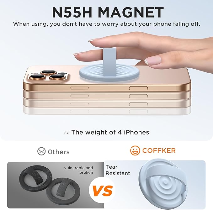 Magnetic Phone Ring Grip Holder, Silicone Finger Loop Grip, Compatible with MasSafe, Back of Phone for iPhone Pro Max/Plus/16/15/15/14/13/12 Series, Baby Blue