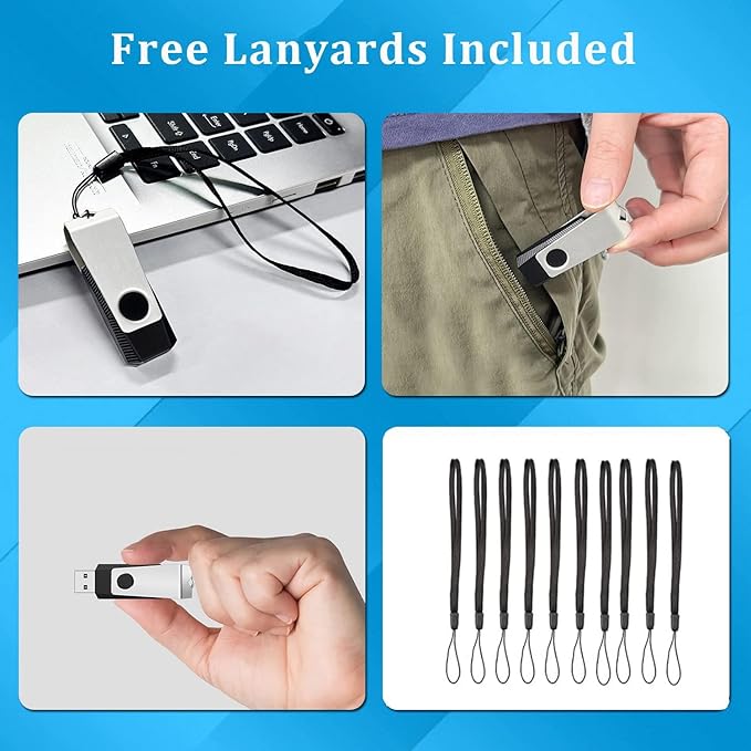 4GB Flash Drives 100 Pack, Wooolken USB 2.0 Thumb Drive with Lanyards Bulk USB Sticks for Weddings,Office, School, Data Storage Backup