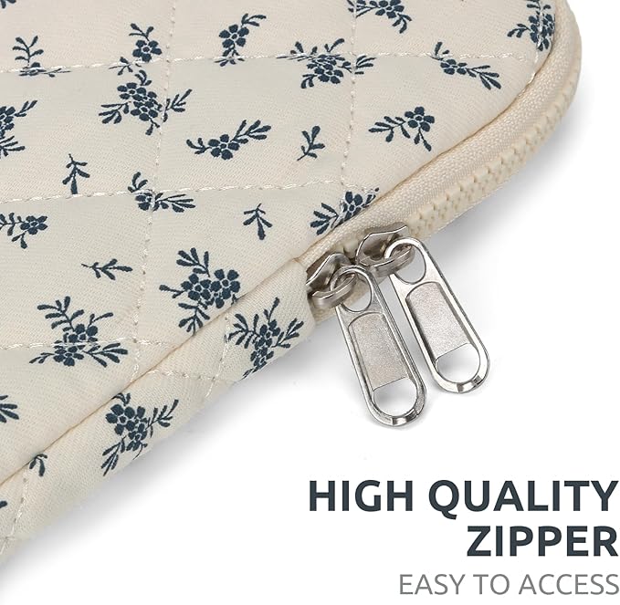 Puffy Laptop Sleeve 13-15.6 Inch Cute Quilted Laptop Protective Case Padded Floral Computer Sleeve for MacBook (A-Light Blue, 13 Inch)