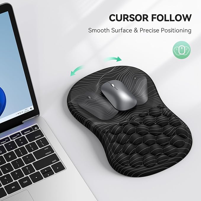 TECKNET Ergonomic Mouse Pad with Wrist Rest, Soft Mousepad with Massage Design, Memory Foam and Non-Slip PU Base for Pain Relief, Gaming Mouse Pad for Desk, Home, Office, 12x8 Inches, Black White
