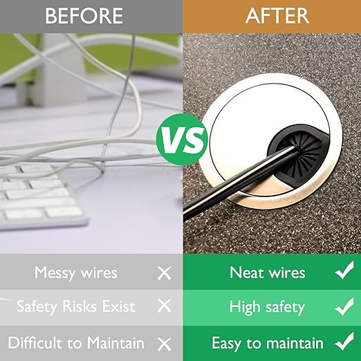 2 Pcs Desk Grommet 2-3/8" / 60 mm, Desk Cord Hole Cover, Cable Grommet Metal Zinc Alloy Materilal, Desk Hole Grommet for Home & Office Pc, Detachable Cable Cord Organizer-Flat Black