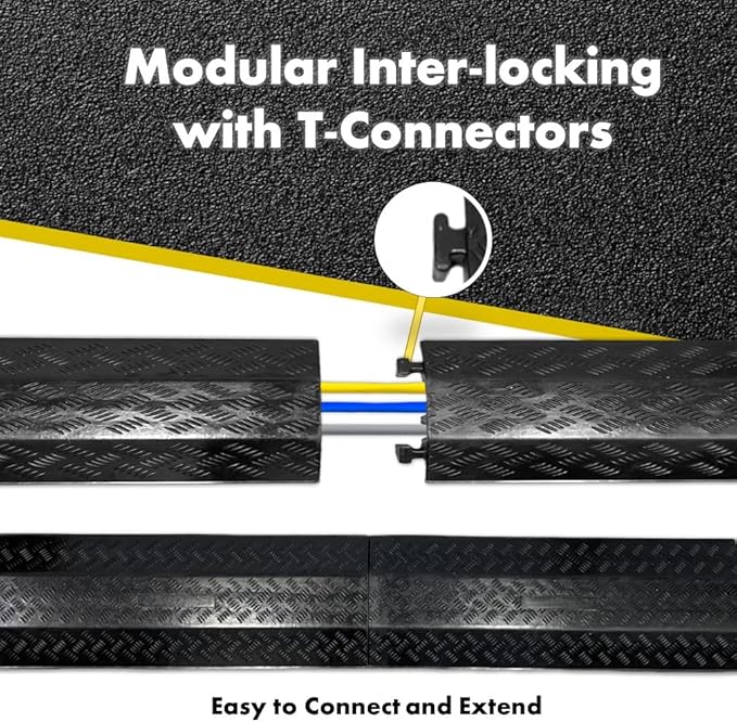 Kable Kontrol Drop Over Floor Cord Cover – 40” Inch Long 3 Channel Cable or Wire Protector – 5 Pcs Bulk Pack - Rubber Ramp for Indoor and Outdoor Use – Black
