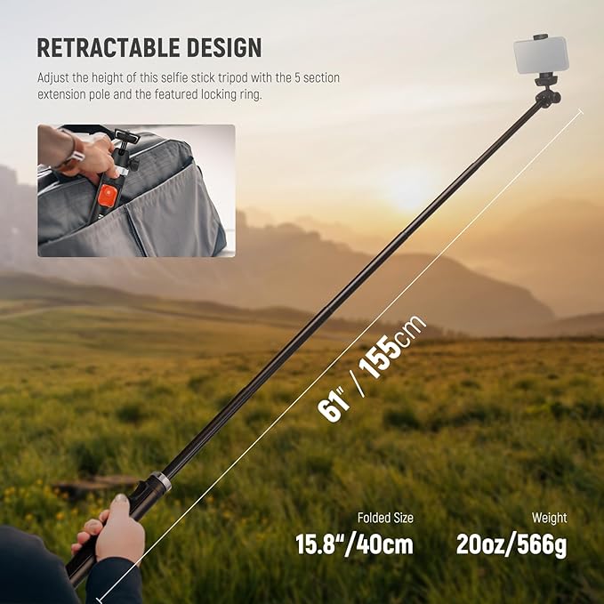 NEEWER Tripod for Cell Phone & Camera with Remote & Phone Holder Compatible with iPhone GoPro Canon Sony DSLR, 62.9" All Metal Portable Selfie Stick Travel Vlog Stand for Video Recording, TS05