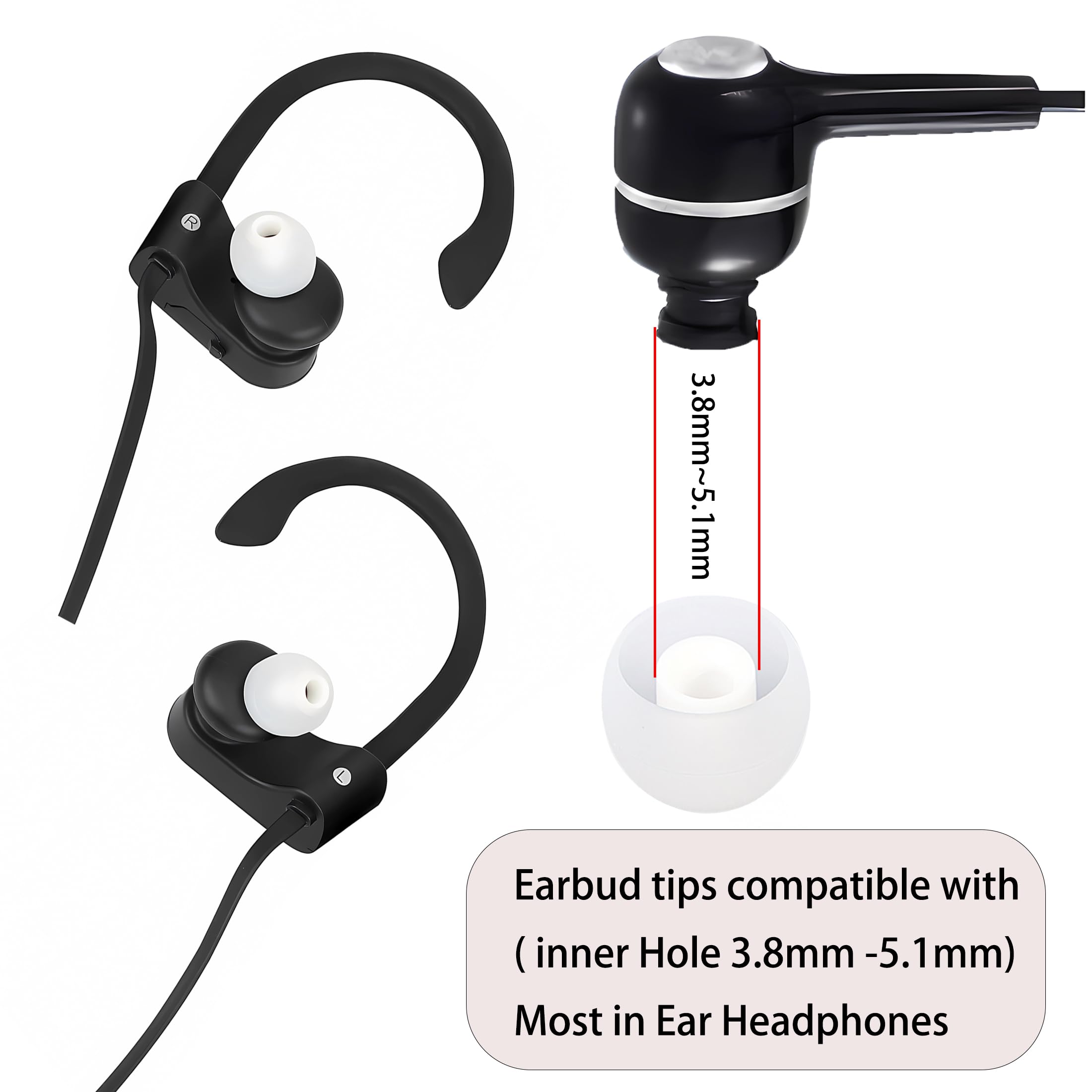 MQIMY Earbud Replacement Tips Silicone Earbud Tips Ear Bud Covers Fit Most in-Ear Earbuds(Inner Hole 3.8mm -5.1mm) Headphone Ear Tips 18 Pairs S M L