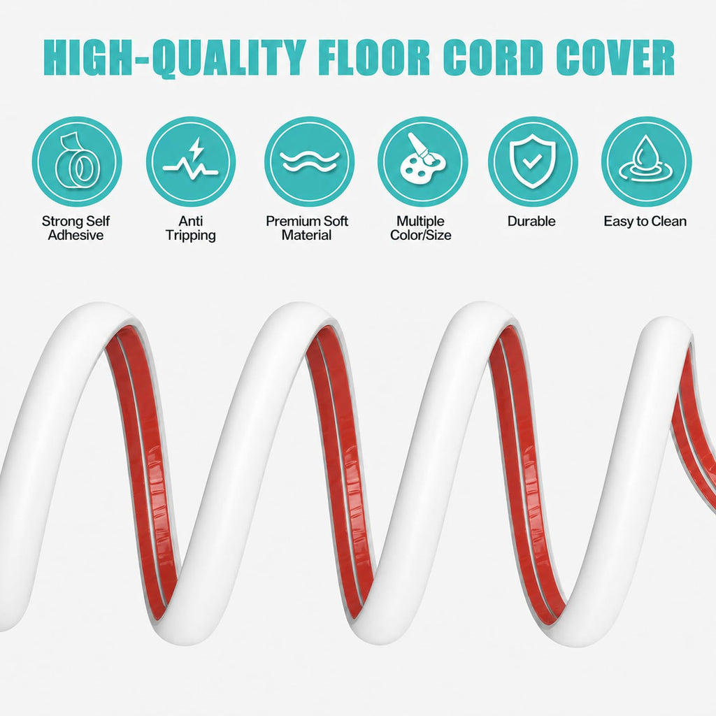Floor Cord Cover Self Adhesive Cord Hider,20FT Cable Management, Extension Strip Protector for Wires, Prevent Cable Trips for Offices, Gyms, Exhibitions Cavity:0.39"(W) x 0.27"(H) White