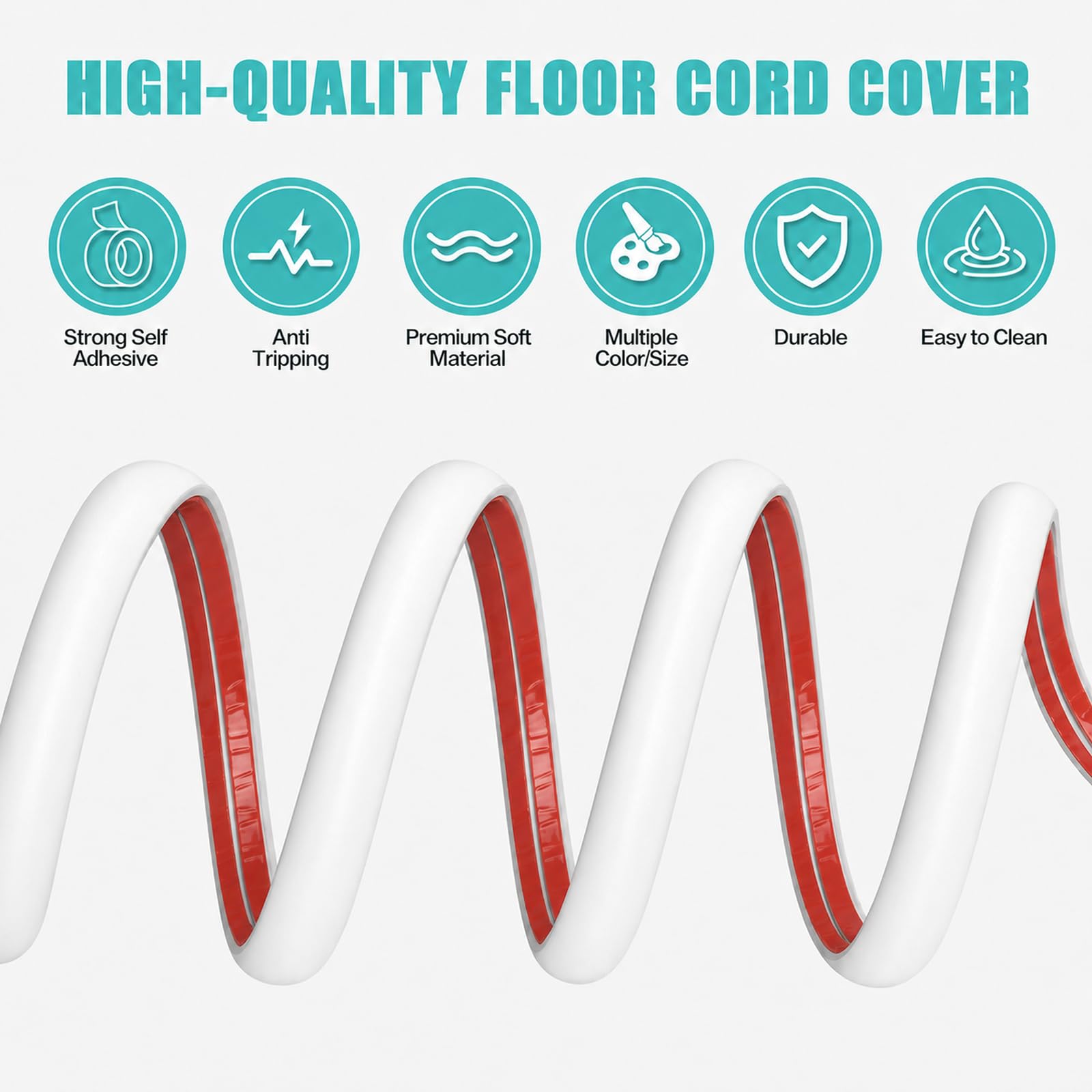 Floor Cord Cover Self Adhesive Cord Hider,10FT Cable Management, Extension Strip Protector for Wires, Prevent Cable Trips for Offices, Gyms, Exhibitions Cavity:0.51"(W) x 0.3"(H) White