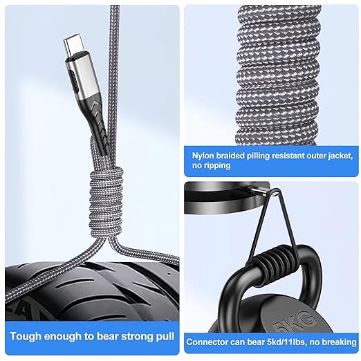 Durcord 2Pack 10ft USB C Charger Cable - 100W Fast Charging for Android/Phone/Pad, Type C to Type C Compatible with iPhone 16/15 Pro Plus Max Silver