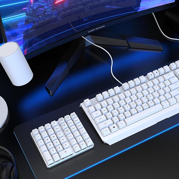 Left-Handed Mechanical Numeric Keypad, Hot-Swap LED Backlit Number Pad, Dual Mode USB C Keyboard, Expanded into a Left-Handed Keyboard (White)
