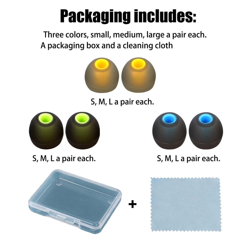 MQIMY Silicone Earbud Tips for Most In-Ear Earbuds (Inner Hole 3.8mm -5.1mm) - 9 Pairs S M L