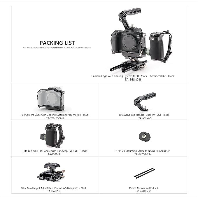 Tilta Camera Cage Advanced Kit with Cooling System Compatible with Canon R5 Mark II - Black