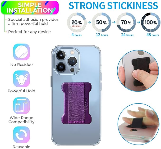 Universal Phone Grip for Smartphones - Phone Holder for Hand for Back of Phone - Wireless Charging Compatible (DeepPurple) - 2Pack