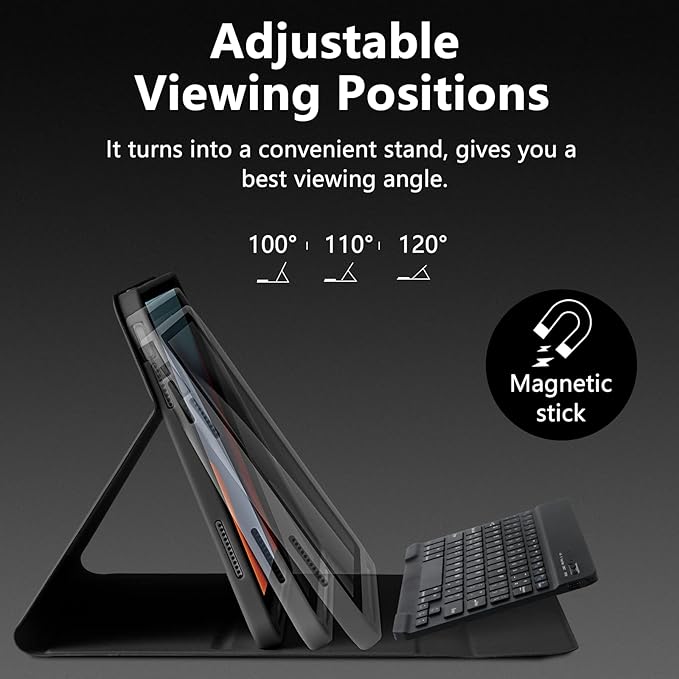 MMK for iPad 11th 10th Generation Case with Keyboard (2022, 10.9"), Wireless Detachable Keyboard, Pencil Holder for iPad 11 inch (A16 2025), 10th Gen (10.9 Inch 2022) Black