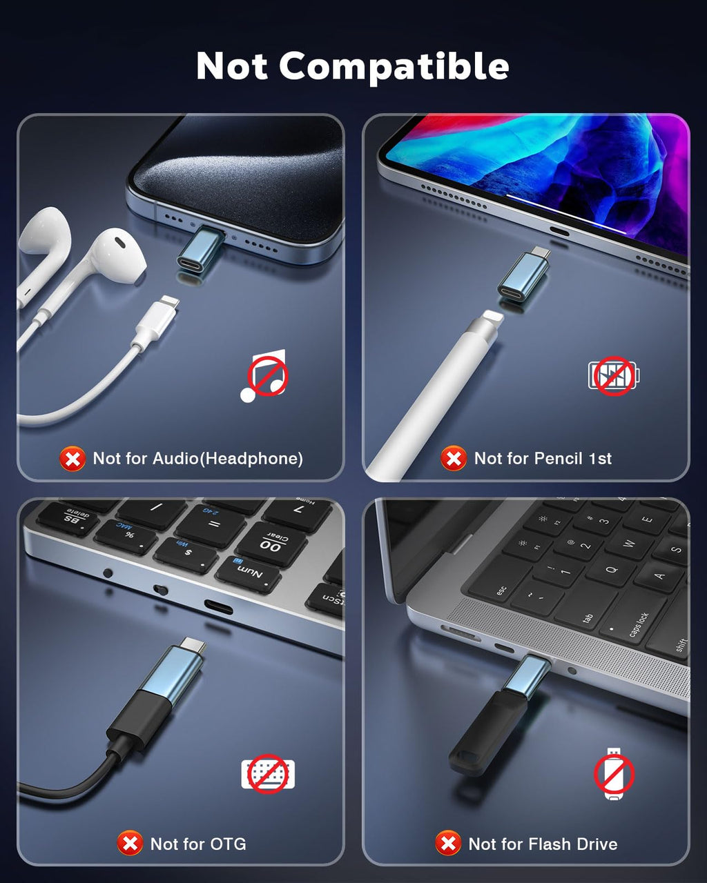 MoKo Lightning to USB-C Adapter for iPhone 17 16 15, Charge Only, 4 PCS