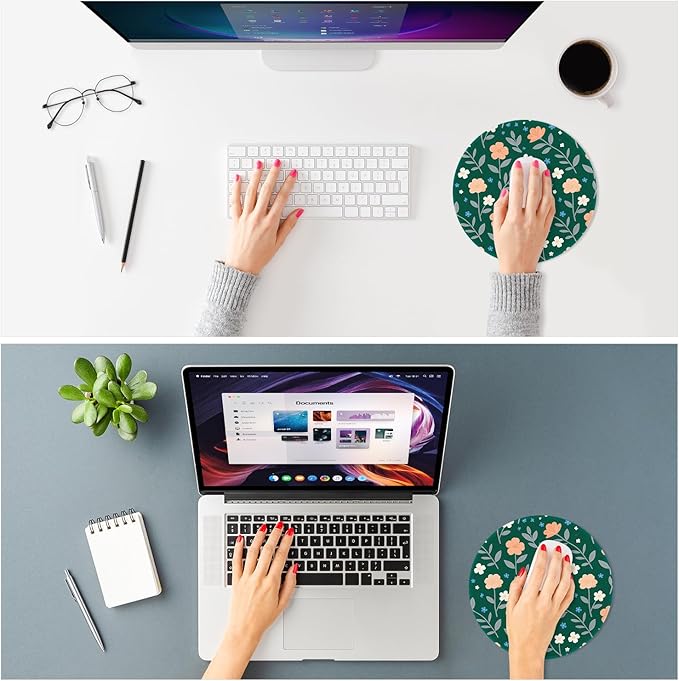 ITNRSIIET Mouse Pad Non-Slip Rubber Base Smooth Surface Stitched Edges Waterproof Durable Compatible with All Mice for Office & Gaming, Desk Accessory, Diameter 8.7 inch, VintageBloom