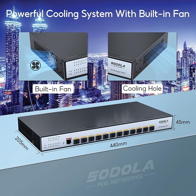 SODOLA 12 Port 10G SFP+ Smart Switch| L2/L3+ Smart Managed | DoS Attack Prevention | IPv6 | Static Routing | L2/L3QoS, IGMP & LAG | Limited Lifetime Protection Managed Ethernet Switch …