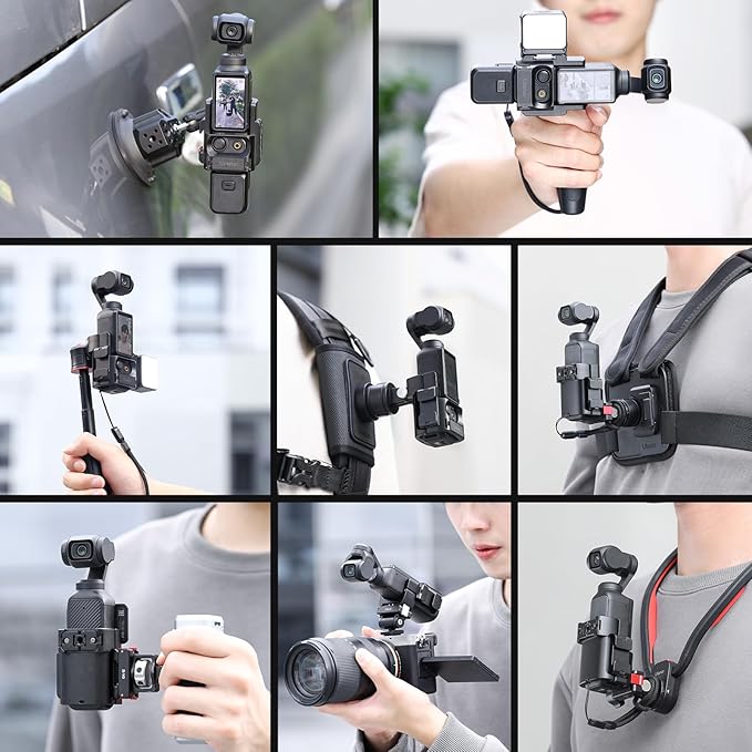 ULANZI PK-06 Expansion Adapter Accessories for DJI Osmo Pocket 3 - Aluminum Protective Cage Metal Bracket Mount with 1/4 Screw Holes/Gopro Adapter/Cold Shoe/Osmo Action Quick-Release