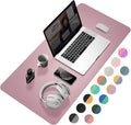 YSAGi Desk Mat, 35.4" x 17" Waterproof Laptop Leather Pad Protector, Large Blotter for Keyboard and Mouse, Writing Pad for Office and Home (Dark Pink+Pink)