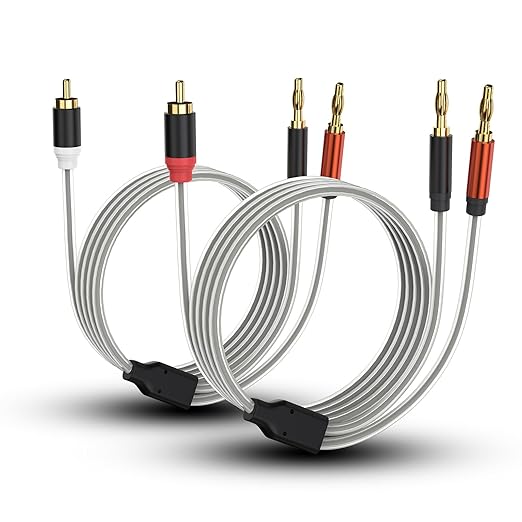 HOSONGIN RCA to Banana Plug Speaker Cable 10 Feet -2 Pack, Gold-Plated Dual-Shielding Hi-Fi Stereo Cable for Home Theater/Amplifier/Subwoofer/Speaker/Audio Receiver/Vinyl Record Player/SoundBar