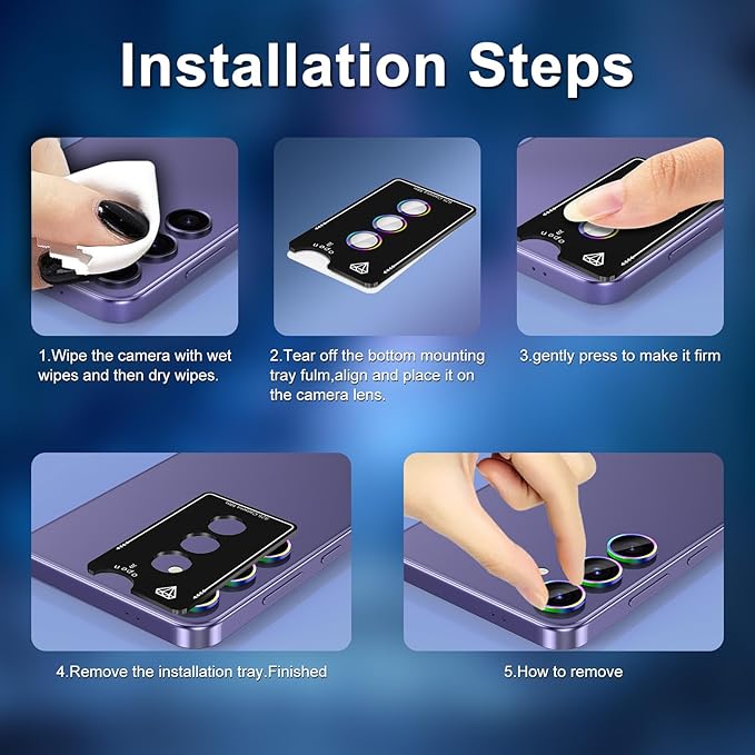 for Samsung Galaxy S25 Camera Lens Protector, Individual Metal Ring Tempered Glass Lens Cover, [Strong Adsorption] Scratch Resistant Ultra-Thin HD Clear Lens Cover, 1 Set-Blue