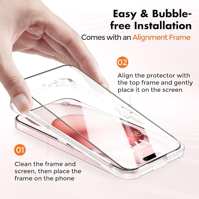 UNBREAKcable 3-Pack Screen Protector for iPhone 15, Double Shatterproof Tempered Glass [Easy Installation Frame] [99.99% HD Clear] [9H Hardness] [Full Coverage] [Case Friendly] for iPhone 6.1 inch