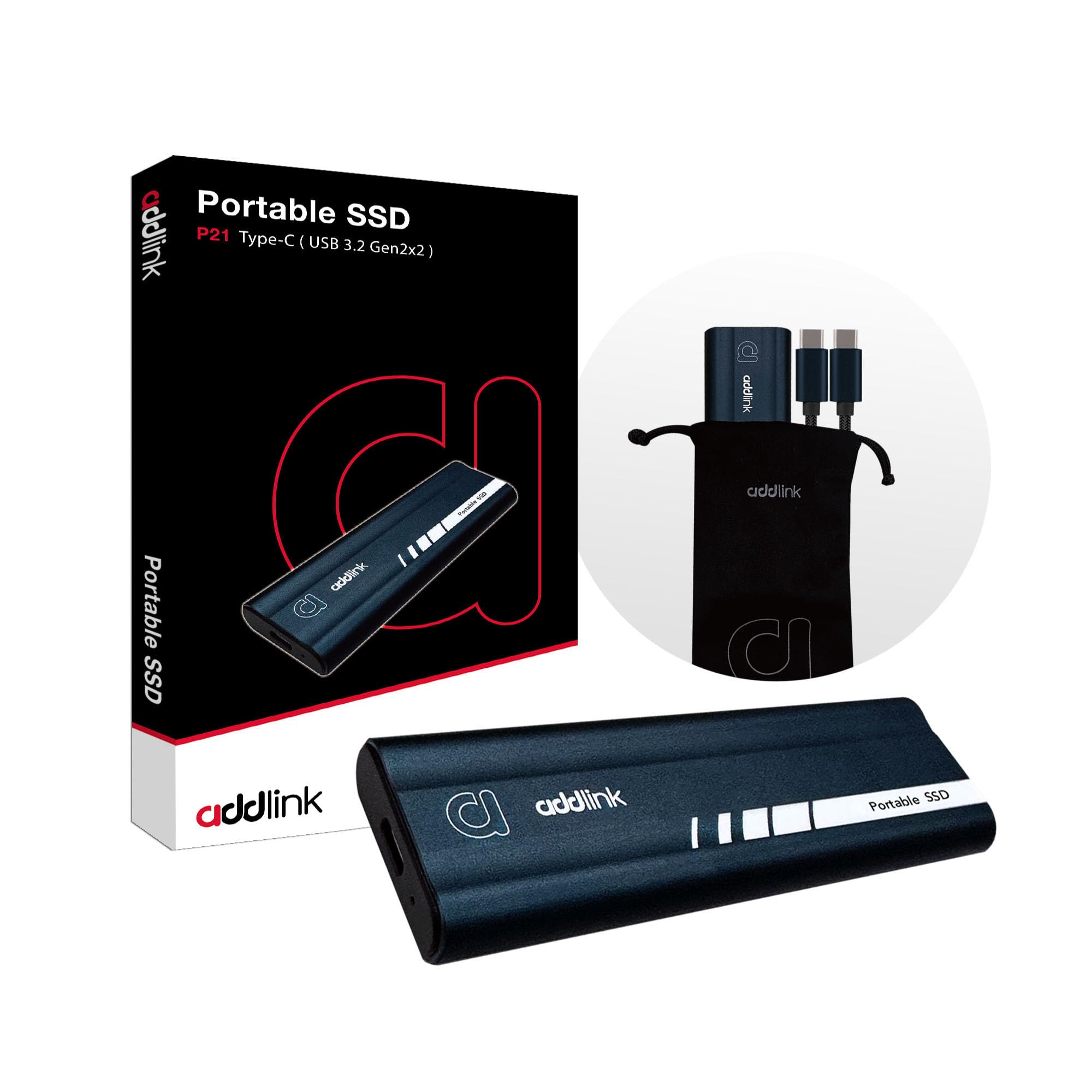 Addlink P21 2TB Portable External SSD, Up to 2,000MB/s Read, USB 3.2 Gen 2x2, Lightweight Storage for Photography, Video, Gaming and Fast backups, for PC Laptop Mac Windows Linux Android PS4 PS5