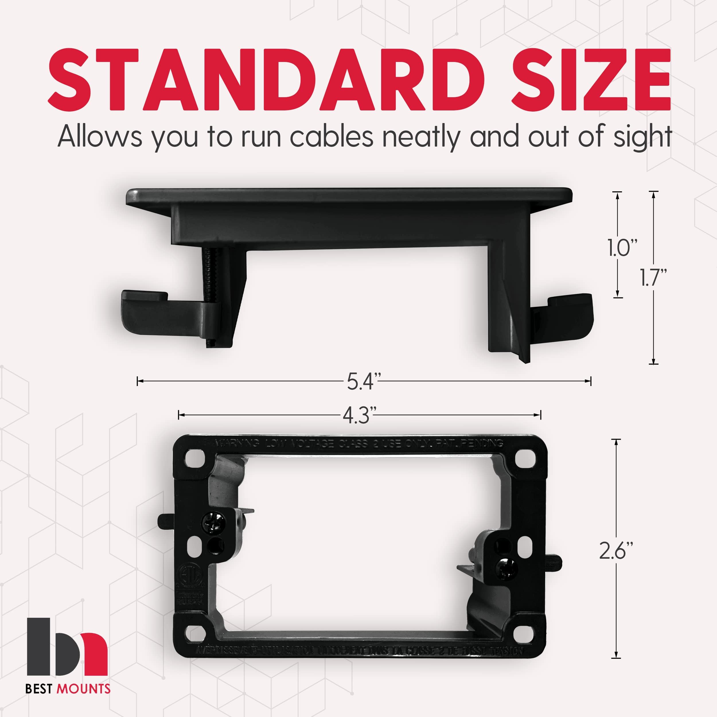 1 Pack Wall Plate Cable Pass Through with Bracket - In Wall Cable Management Kit - Recessed Cable Wall Plate Pair with Single Gang Low Voltage Mounting Bracket - Decorator Cover for Low Voltage Cables