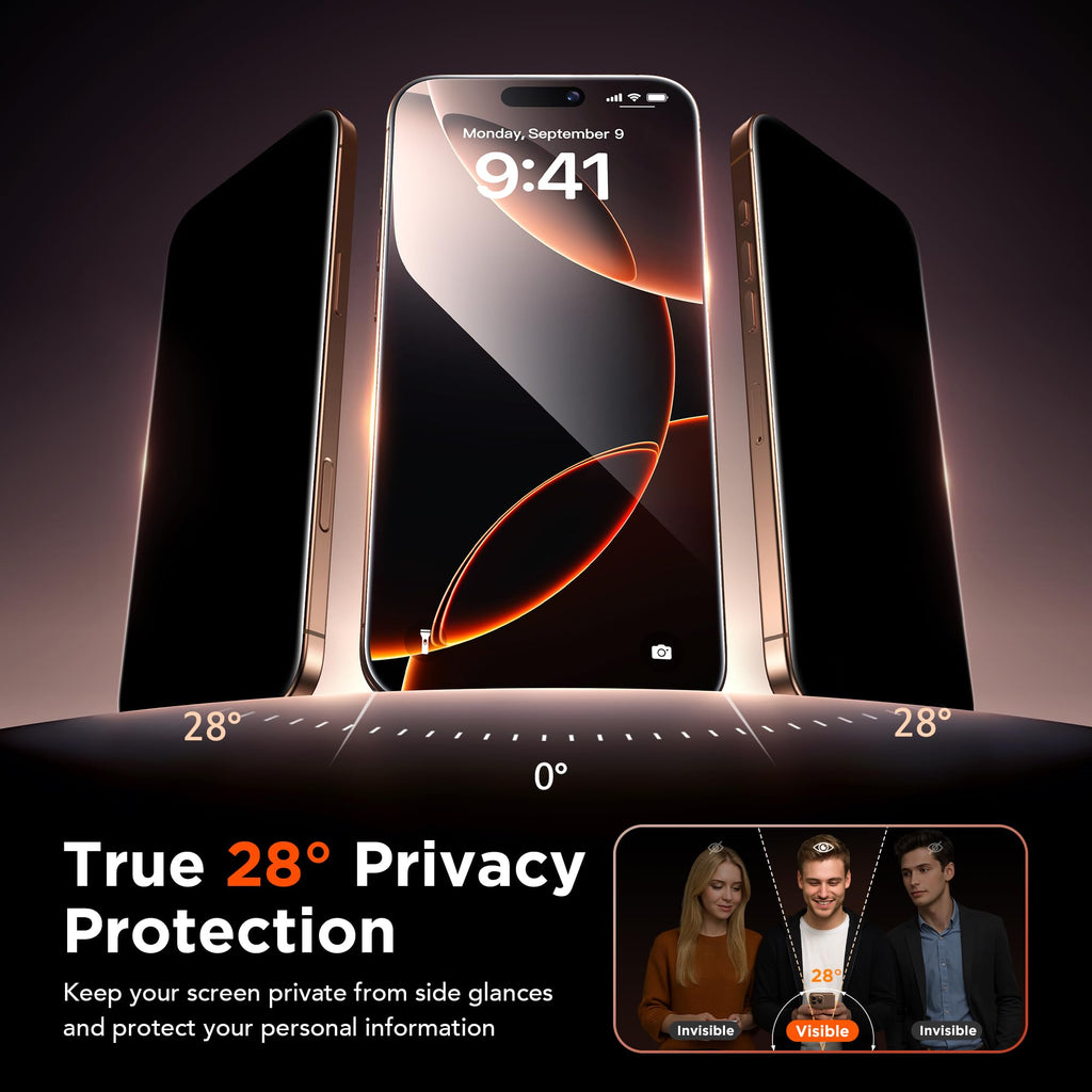 GolbinBox 3-Pack Privacy Screen Protector for iPhone 16 Pro 6.3 Inch,Military-Grade Shatterproof Anti-Spy HD Tempered Glass, Easy Installation,Dust and Bubble Free,9H Hardness,Anti - Fingerprint