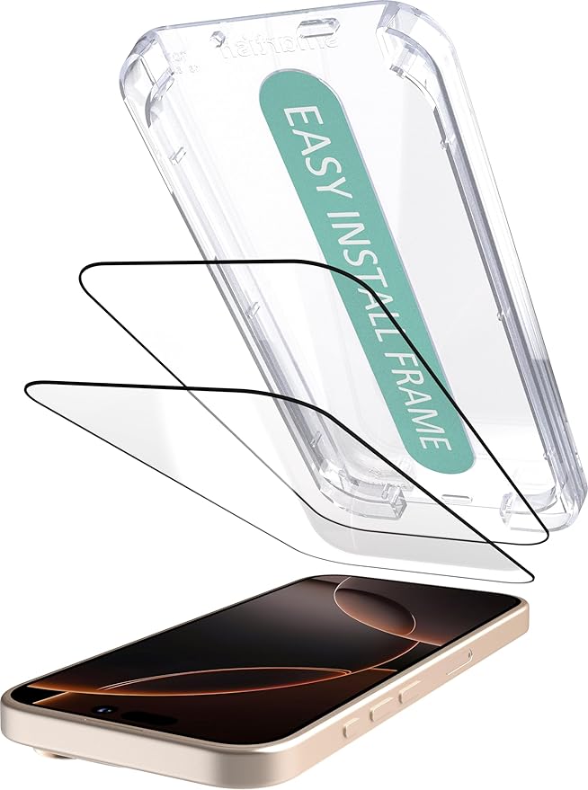 Smartish iPhone 16 Pro Max Screen Protector - 2-Pack Tempered Glass Screen Protectors - Tuff Sheet - 9H Easy Install Frame [Scratch Resistant] Case-Friendly- Dynamic Island for Apple iPhone 16 Pro Max