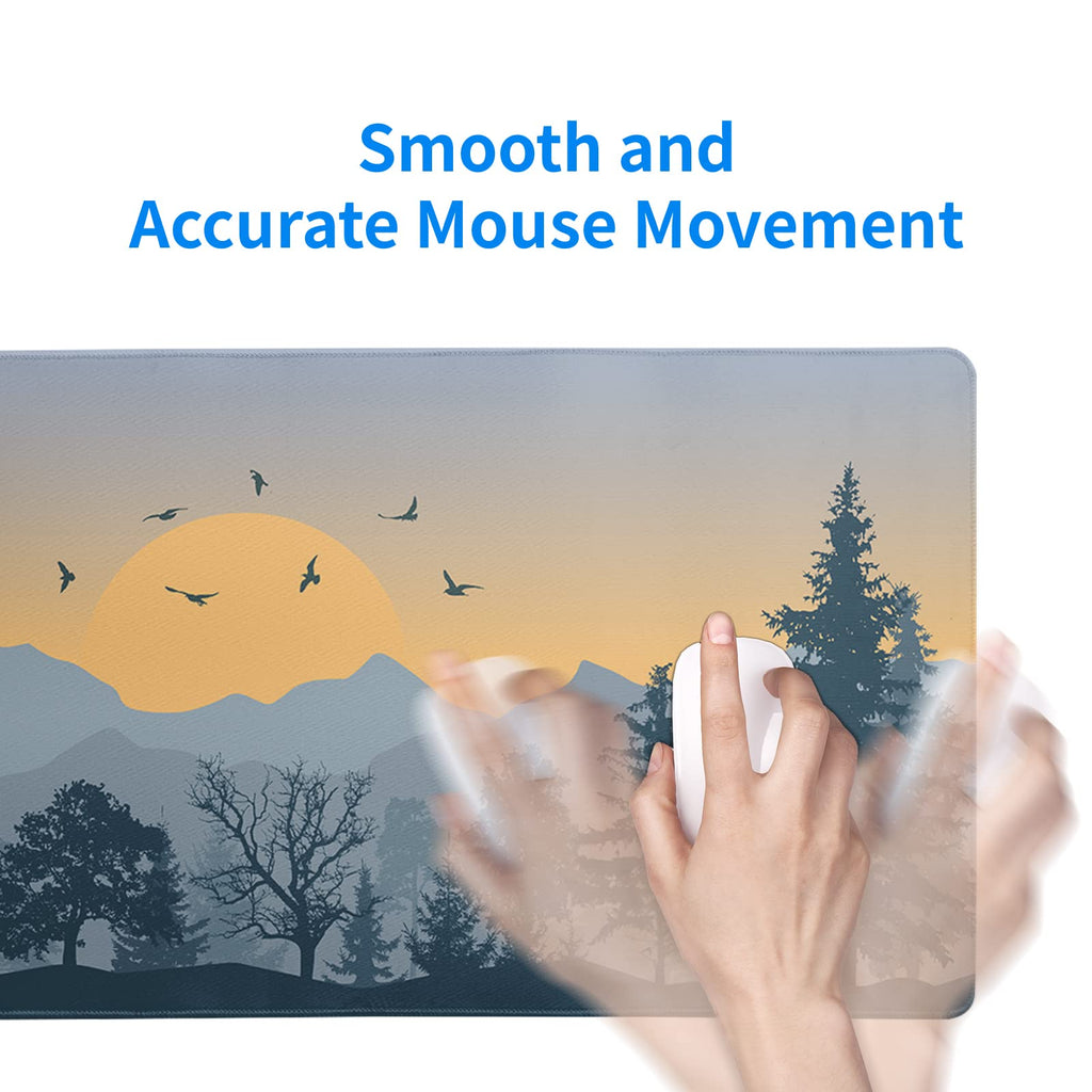 Mountain Gaming Mouse Pad 31.5x11.8 Inch Forest Large Mousepad Extended Grey Mousepad Gaming Non-Slip Rubber Base Stitched Edges Keyboard Mouse Mat Desk Pad for Office Home and Game