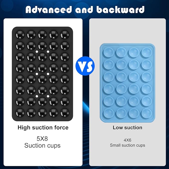2PACK Silicone Double Sided Suction Phone Case Mount, Detachable Hands Free & Strong Grip Holder for Selfies & Videos, Compatible iPhone Android (Black, 2Pack 40 Suction Cups)