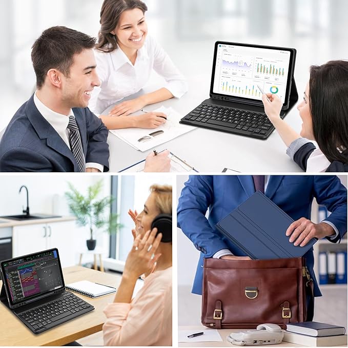 Galaxy Tab S9 FE+/ S9+ /S10+ 12.4 Inch Case with Keyboard, Detachable Bluetooth Keyboard with Pen Holder for Samsung Tab S10+ Plus/S9+ Plus/S9 FE+ Plus/S8+ Plus/S7FE/S7+ Plus 5G 12.4", Navy Blue