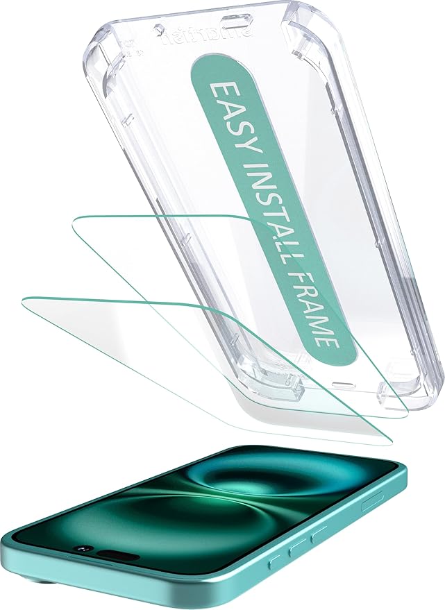 Smartish® iPhone 16 Plus Screen Protector - 2-Pack Tempered Glass Screen Protectors - Tuff Sheet - 9H Easy Install Frame [Scratch Resistant] Case-Friendly- Dynamic Island for Apple iPhone 16 Plus