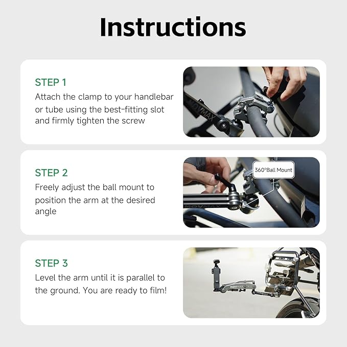 MOVMAX Blade Arm Bike Motorcycle Handlebar Mount Stabilizer, Camera Clamp Mount Shock Absorber for DJI Osmo Pocket 3, Insta 360, GoPro Hero Cameras w Ball Head, Pocket 3 Accessories