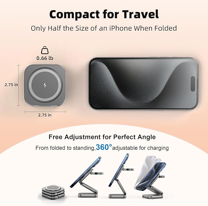 5-in-1 Wireless Charger for MagSafe, AC ISLAND Portable Travel Charging Station, 15W Max Fast Foldable Magnetic Stand, Evolved for iPhone 16/15/14/13 Series, Apple Watch, AirPods (with 35W Adapter)