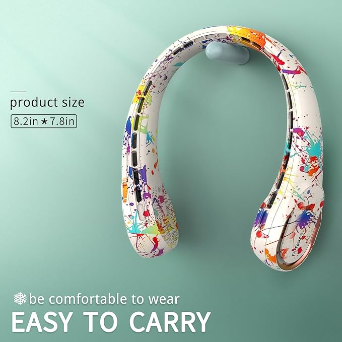 FrSara Neck Fan, Portable Personal Fan Strong Wind, 5200mAh, Air Volume,360° Cooling, No Hair Twisting, Air Volume On 2 Sides, Non-Slip, Quick Charge, Long Use Time, Gift for Women, Men, Birthday