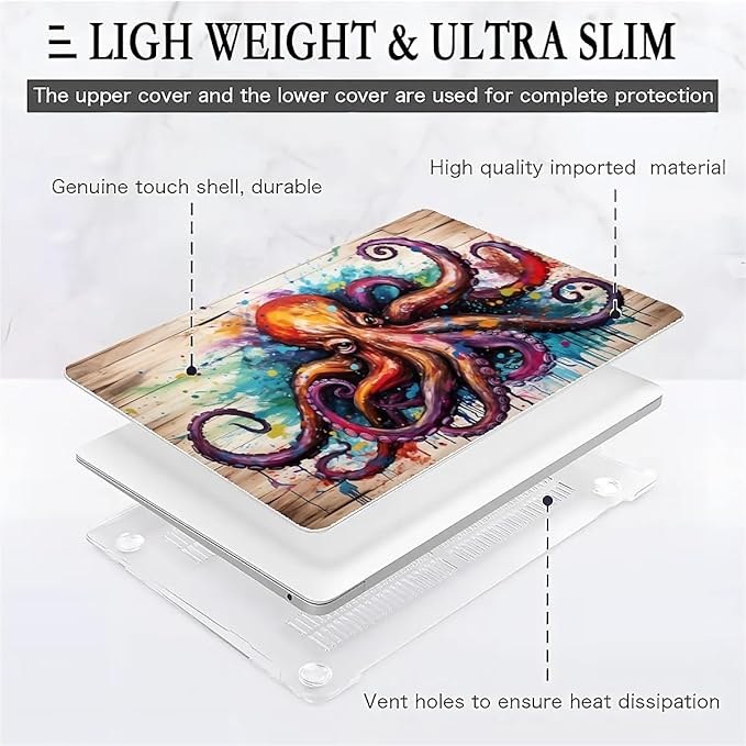 Compatible with MacBook Air 13.3 13.6 Inch Case 2022 2021 2020 2019 Plastic Hard Shell Case Cover,13.6 Air (A2681) M2 2022, Octopus