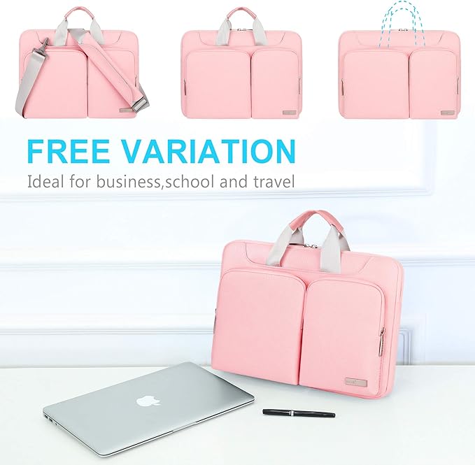 Lacdo 360° Protective Laptop Shoulder Bag for 15 inch New MacBook Air M4 A3241 2025, M3 A3114, M2 A2941 2024-2023, 15 inch MacBook Pro A1990 A1707, Dell XPS 15 Plus 2022-2020 Computer Case Bag, Pink