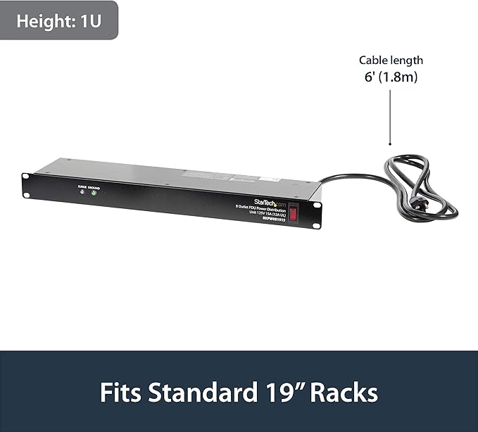 StarTech.com 4U Wall Mount Network Rack - 14 Inch Deep (Low Profile) - 19" Patch Panel Bracket & com 8 Outlet Horizontal 1U Rack Mount PDU Power Strip for Network Server Racks