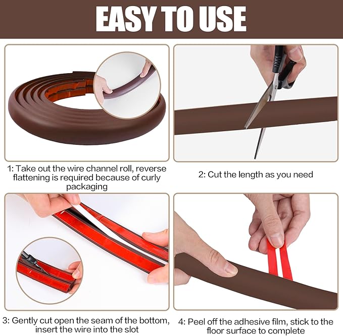 Floor Cord Cover Self Adhesive Cord Hider,3.3FT Cable Management, Extension Strip Protector for Wires, Prevent Cable Trips for Offices, Gyms, Exhibitions Cavity:0.51"(W) x 0.3"(H) Coffee