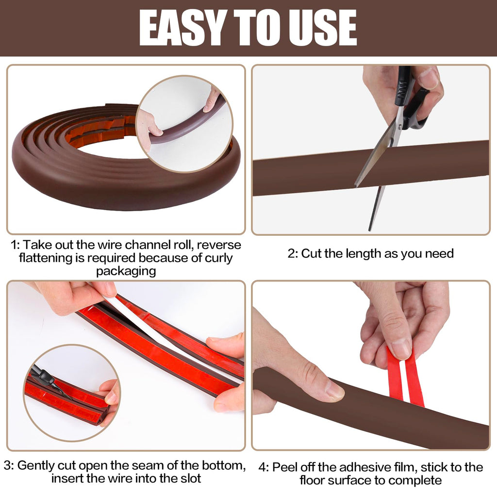 Floor Cord Cover Self Adhesive Cord Hider,3.3FT Cable Management, Extension Strip Protector for Wires, Prevent Cable Trips for Offices, Gyms, Exhibitions Cavity:0.51"(W) x 0.3"(H) Coffee