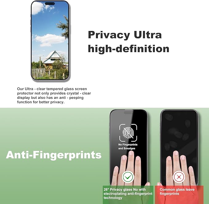 2 Pack Privacy Screen Protector for iPhone 16 Pro 6.3-Inch Auto Dust Removal, No Bubbles,Anti-Spy Tempered Glass Film, Easy Installation