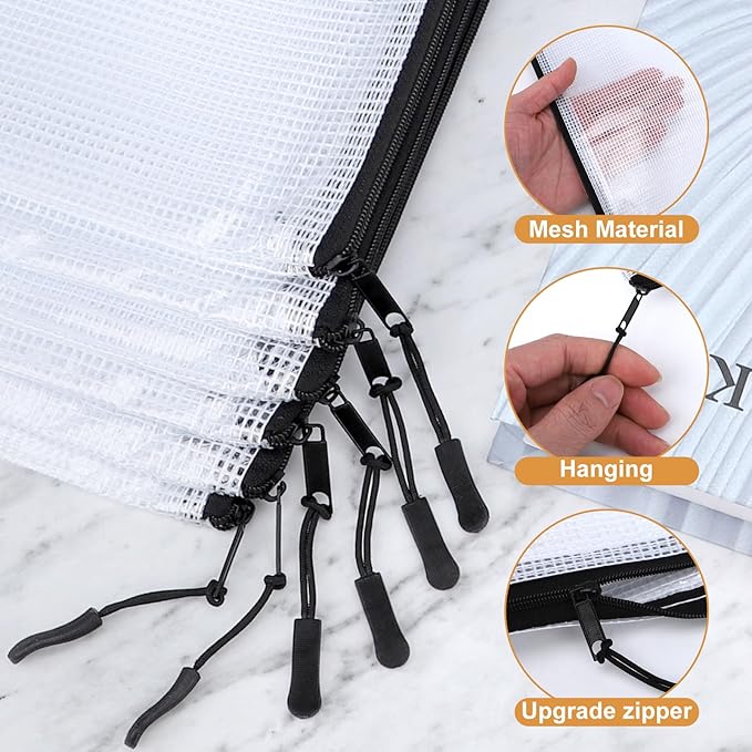 18pcs Mesh Zipper Pouch Puzzle Storage Bags A3 17x12 Inches Large File Bags Black Reusable Zipper Pouches for Organizing, Classroom Board Game Organization