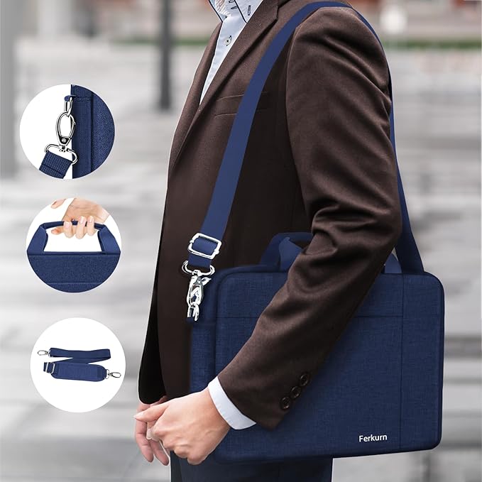 Ferkurn Laptop Bag Case for Women Men Computer Bag Compatible with HP Envy Pavilion Omen/LG Gram/MSI/Dell Inspiron XPS/Lenovo/Acer, Shoulder Strap Carrying Messenger Briefcase, Blue, 14 Inch