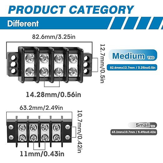 GLOSO Marine Terminal Blocks TBD Double Row Stainless 10-22 AWG Cu, 30A/600V- 1 Pack, 6 Poles