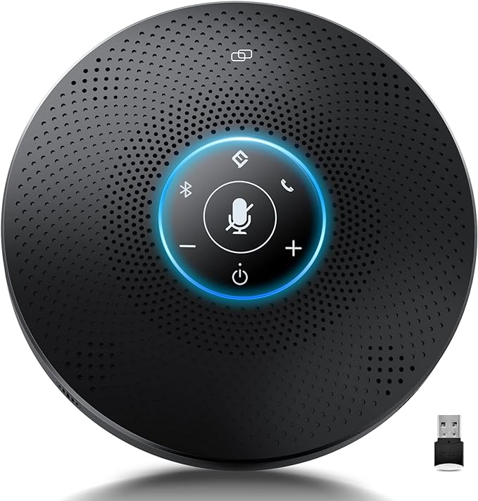 Bluetooth Speakerphone - eMeet M2 Max Professional Conference Speaker and 4 Directional Mics for up to 15 People Business Conference Calls High Volume Noise Reduction Daisy Chain Dongle Home Office